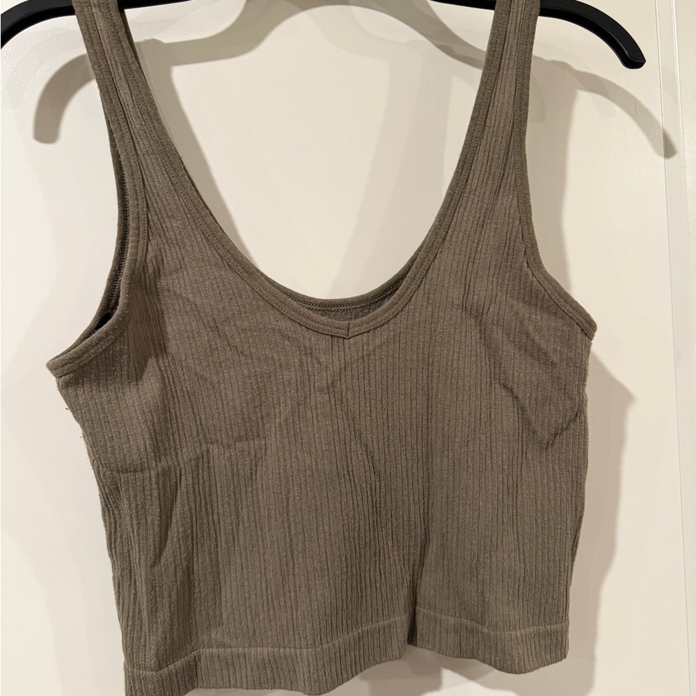 Urban Outfitters Olive Ribbed Crop Top